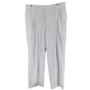 Haspel Astor Mens 34W 30L Blue White Seersucker Pleated Cuffed Cotton Pants